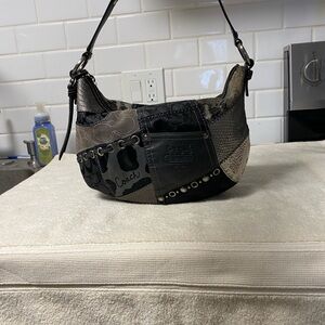 Coach Black and Gray Patchwork Hobo Shoulder Bag